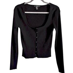Forever 21‎ Black Ribbed Button-Down Shirt Size L